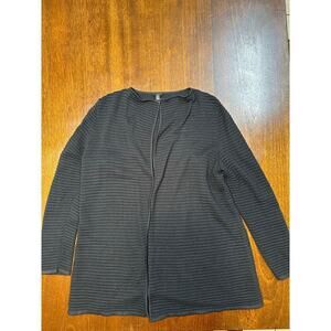 Talbots Black Ribbed Open Front Cardigan Women Large Stretchy Comfy Academia